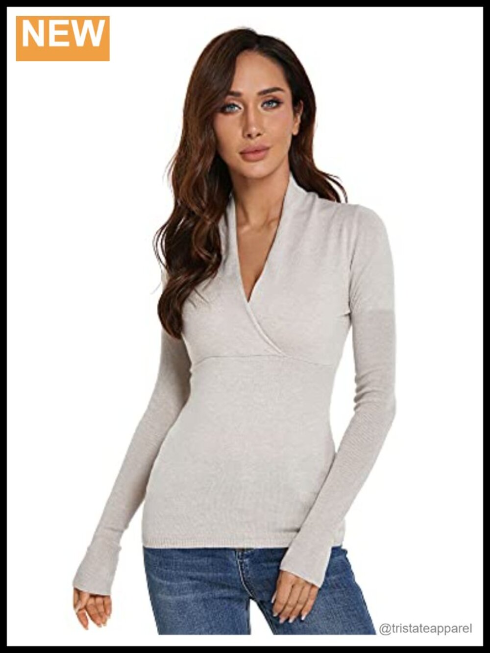 Deep V Neck Empire Waist Long Sleeve Knit Wrap Sweater